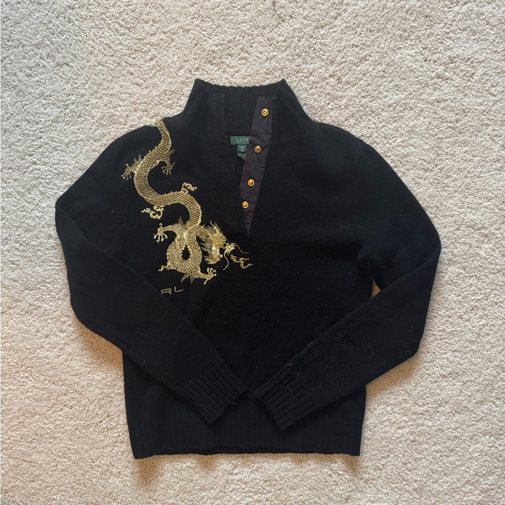 Lauren Ralph Lauren Black Button Up Sweater